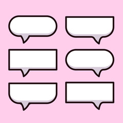 Cartoon bubble speech and think icon collection. Thought empty bubbles with shadows. Set of communication stickers, such as chat, feedback, emotion, review