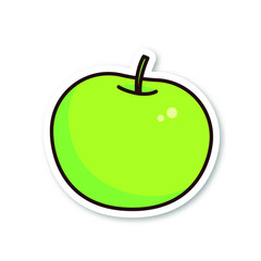 Green apple sticker. Cartoon fruit icon 