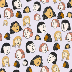 Portraits and Faces of Women in a Seamless Repeat Pattern