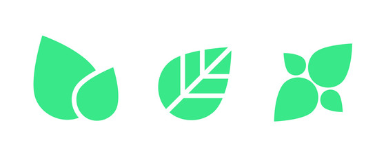 Eco green color leaf icon set. Nature symbol for logo, advertising, packaging, banners or web pages