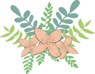 Floral frame of leaves and flowers on a white background for congratulations, a holiday, a wedding. Vector illustration for design of posters, cards, invitations and banners.