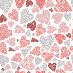 Seamless heart pattern. Repetitive hand draw of gray and red colors.