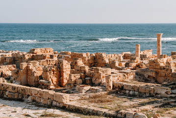 Ancient archaeological site. Ruins of the city of Sabratha, ancient 