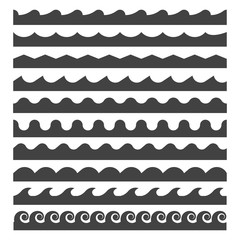 set of vector elements wave water pattern and border