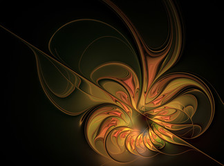 Abstract autumn flower on a black background. Fractal art. Fantasy