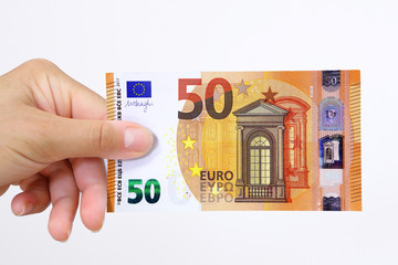 Hand holding a euro bank note