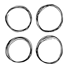 4 hand drawn scribble circles set isolated on white background doodle vector illustration.