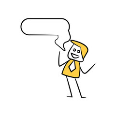 businessman with speech bubble yellow stick figure theme