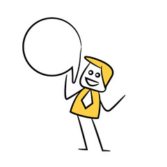 businessman with speech bubble yellow stick figure theme