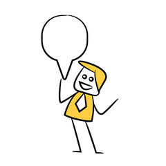businessman with speech bubble yellow stick figure theme