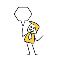 businessman with speech bubble yellow stick figure theme