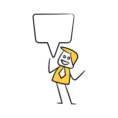 businessman with speech bubble yellow stick figure theme