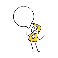 businessman with speech bubble yellow stick figure theme