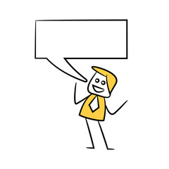 businessman with speech bubble yellow stick figure theme