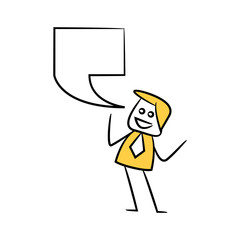 businessman with speech bubble yellow stick figure theme