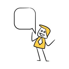 businessman with speech bubble yellow stick figure theme