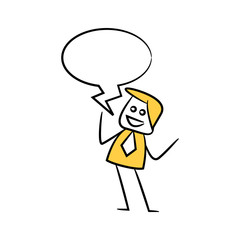 businessman with speech bubble yellow stick figure theme