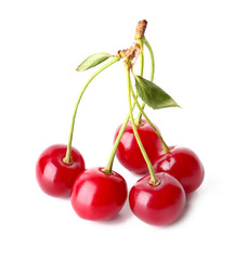 Tasty sweet cherries on white background