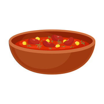 Red soup with beans. Vector illustration on white background.