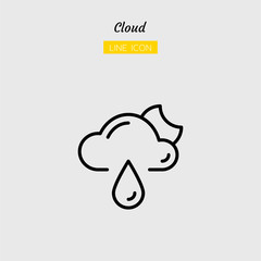 line icon symbol, weather forecast climate, cloud, moon, night, rainy, drop, Isolated flat outline vector design