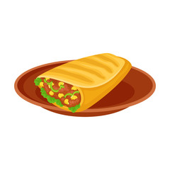 Burrito on a brown plate. Vector illustration on white background.