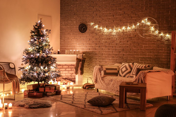 Beautiful interior of room decorated for Christmas