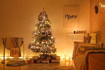 Beautiful interior of room decorated for Christmas