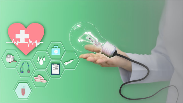 hand holding mobile phone with icons - Powered by Adobe