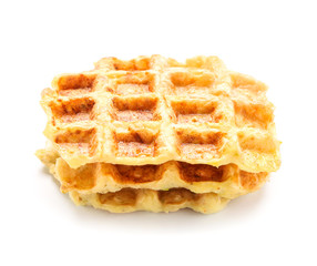 Tasty squash waffles on white background