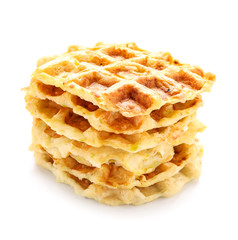 Tasty squash waffles on white background