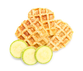 Tasty squash waffles on white background