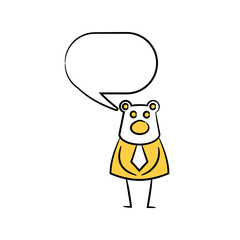 bear businessman and speech bubble yellow stick figure theme