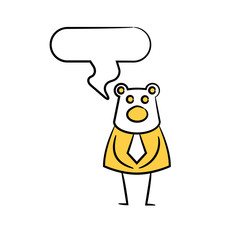 bear businessman and speech bubble yellow stick figure theme