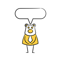 bear businessman and speech bubble yellow stick figure theme