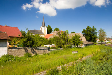 Beatiful spring rural landscape with blue sky