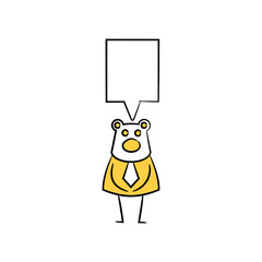 bear businessman and speech bubble yellow stick figure theme