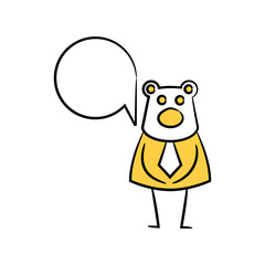 bear businessman and speech bubble yellow stick figure theme