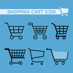 Shopping Cart Icon Set. Flat design style. Shopping Cart Icon with Long Shadow. Shopping Cart Icon on blue background. All in a single layer. Vector Illustration.