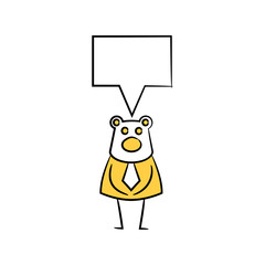 bear businessman and speech bubble yellow stick figure theme
