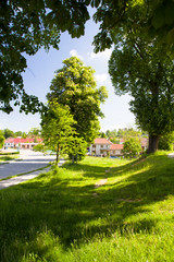 Beatiful spring rural landscape with blue sky