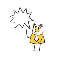 bear businessman and speech bubble yellow stick figure theme