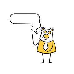 bear businessman and speech bubble yellow stick figure theme