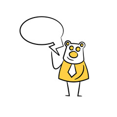 bear businessman and speech bubble yellow stick figure theme
