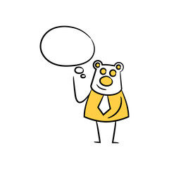 bear businessman and speech bubble yellow stick figure theme