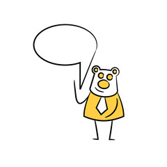 bear businessman and speech bubble yellow stick figure theme