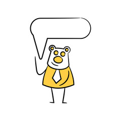 bear businessman and speech bubble yellow stick figure theme
