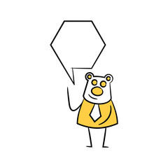 bear businessman and speech bubble yellow stick figure theme