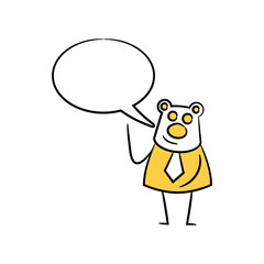 bear businessman and speech bubble yellow stick figure theme