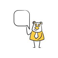 bear businessman and speech bubble yellow stick figure theme