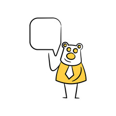 bear businessman and speech bubble yellow stick figure theme